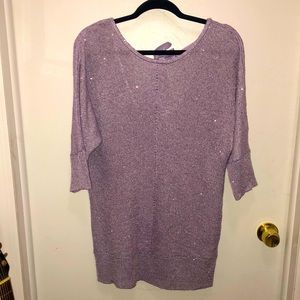Long Lavender sequined sweater with Satin Bow